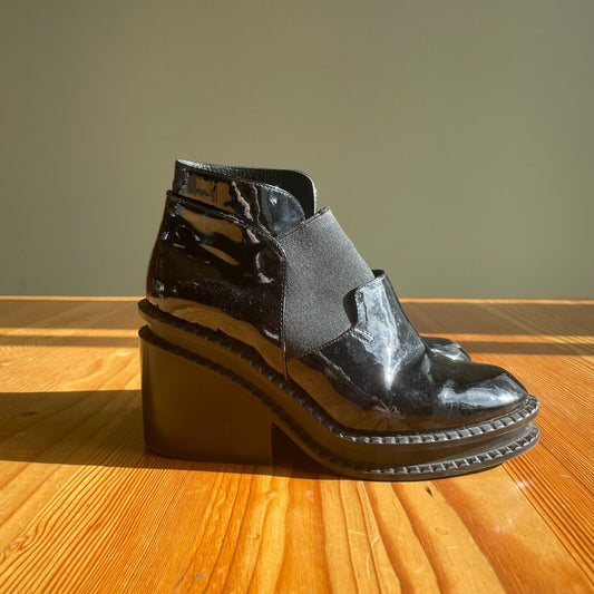 36.5/6.5 - Robert Clergerie Black Patent Leather Wanguy Wedge Ankle Boots 1009FM