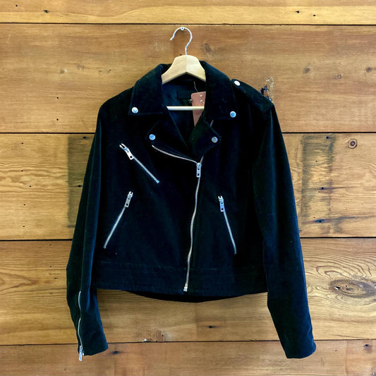 L - Rag & Bone $595 Black Velvet Mercer Moto Asymmetric Zip Jacket 0721DK