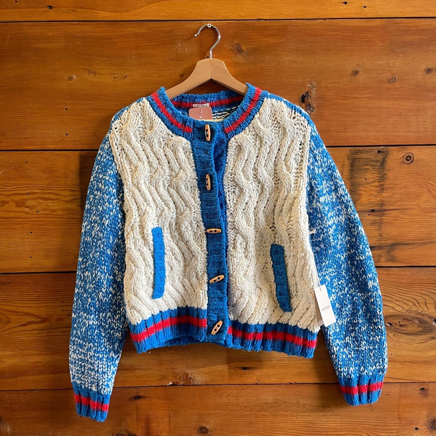 L - Mother $390 Frosted Blue The Good Sport Cardigan Sweater NEW 0721DK