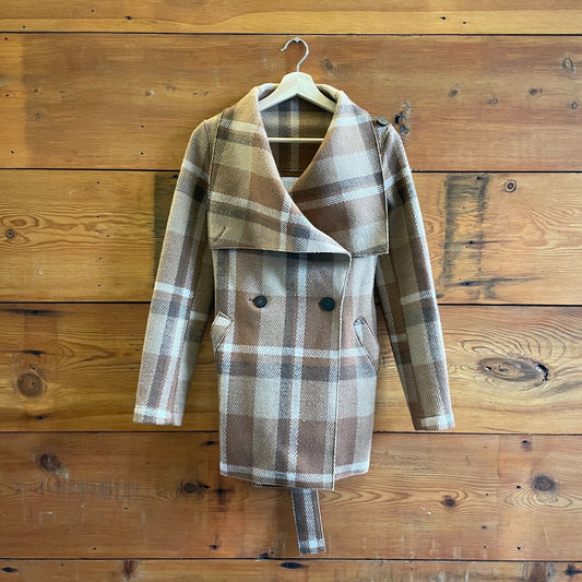 36 / XS-S - Harris Wharf London Brown Plaid Belted Wool Coat Jacket 0703SC