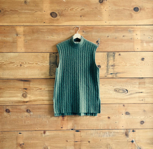 S - Samsoe Samsoe Olive Green Ribbed Wool Alpaca Etay Long Sweater Vest 0707EG