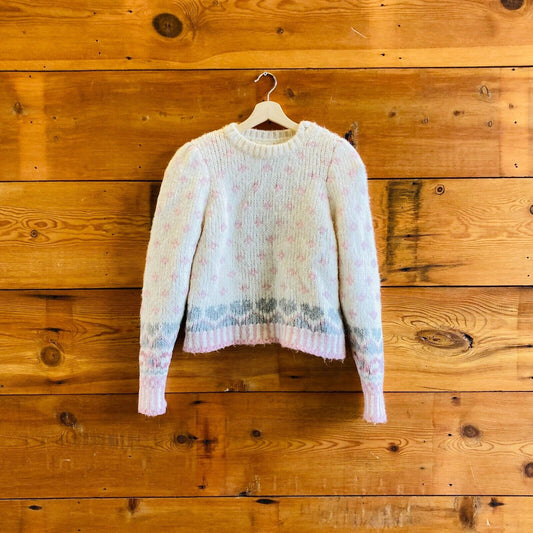 M - Love Shack Fancy NEW $420 White Pink Alpaca Blend Heart Rosie Sweater 0716MD