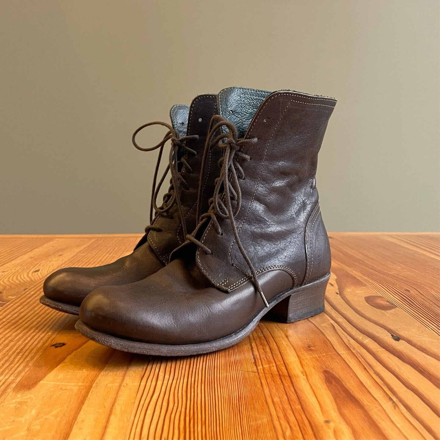 37 / 6.5 - Fiorentini + Baker Brown Leather Lace Up Heeled Combat Boots 1123NW