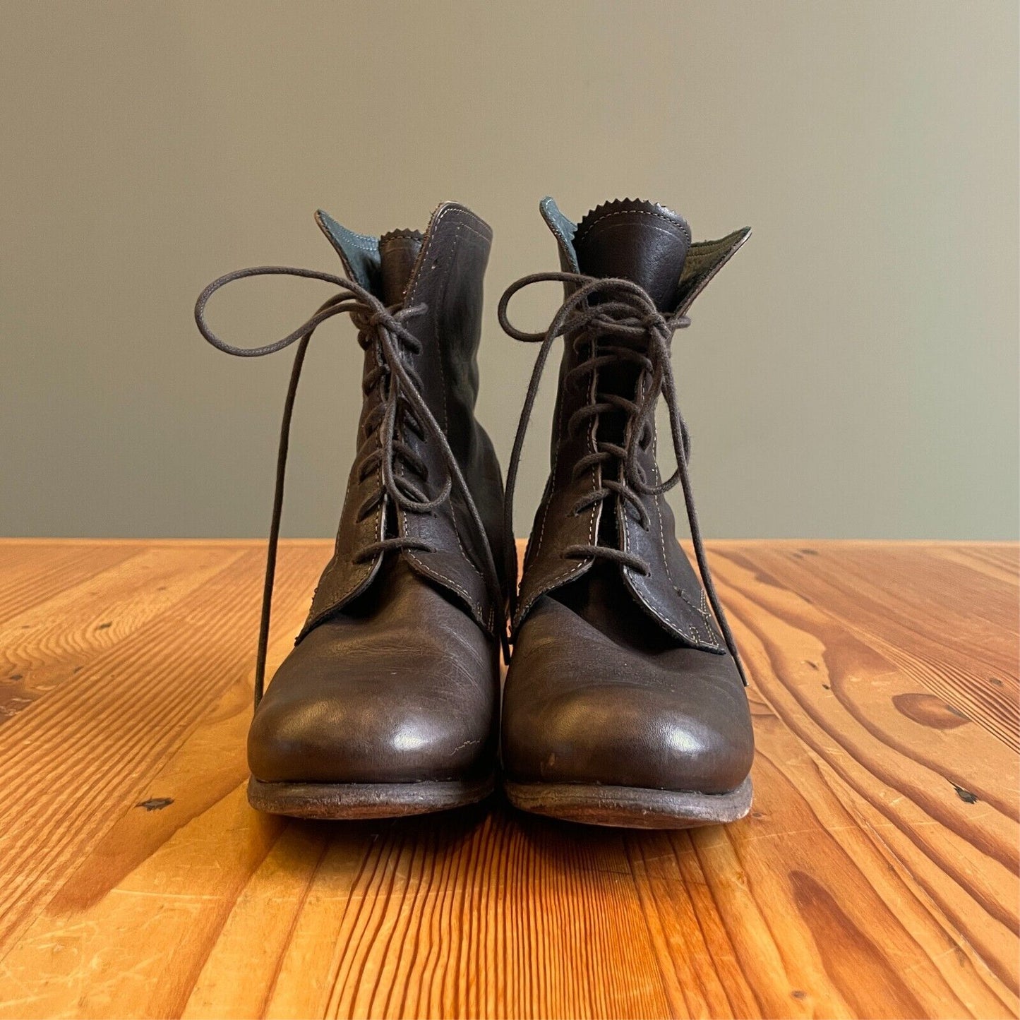 37 / 6.5 - Fiorentini + Baker Brown Leather Lace Up Heeled Combat Boots 1123NW