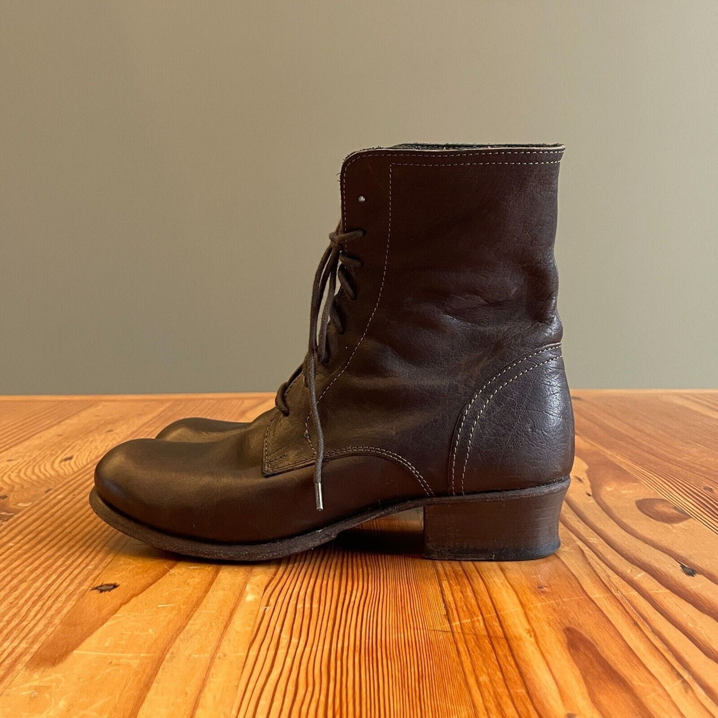 37 / 6.5 - Fiorentini + Baker Brown Leather Lace Up Heeled Combat Boots 1123NW