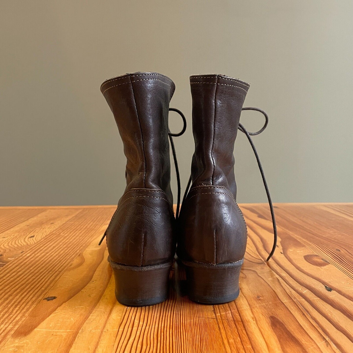 37 / 6.5 - Fiorentini + Baker Brown Leather Lace Up Heeled Combat Boots 1123NW