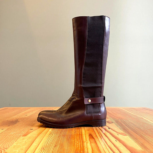 36.5 / 6 - Sergio Rossi Dark Brown Leather Tall Chelsea Riding Boots 1123NW