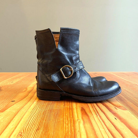 36 / 6 - Fiorentini + Baker Black Leather Buckle Moto Calf Boots 1123NW