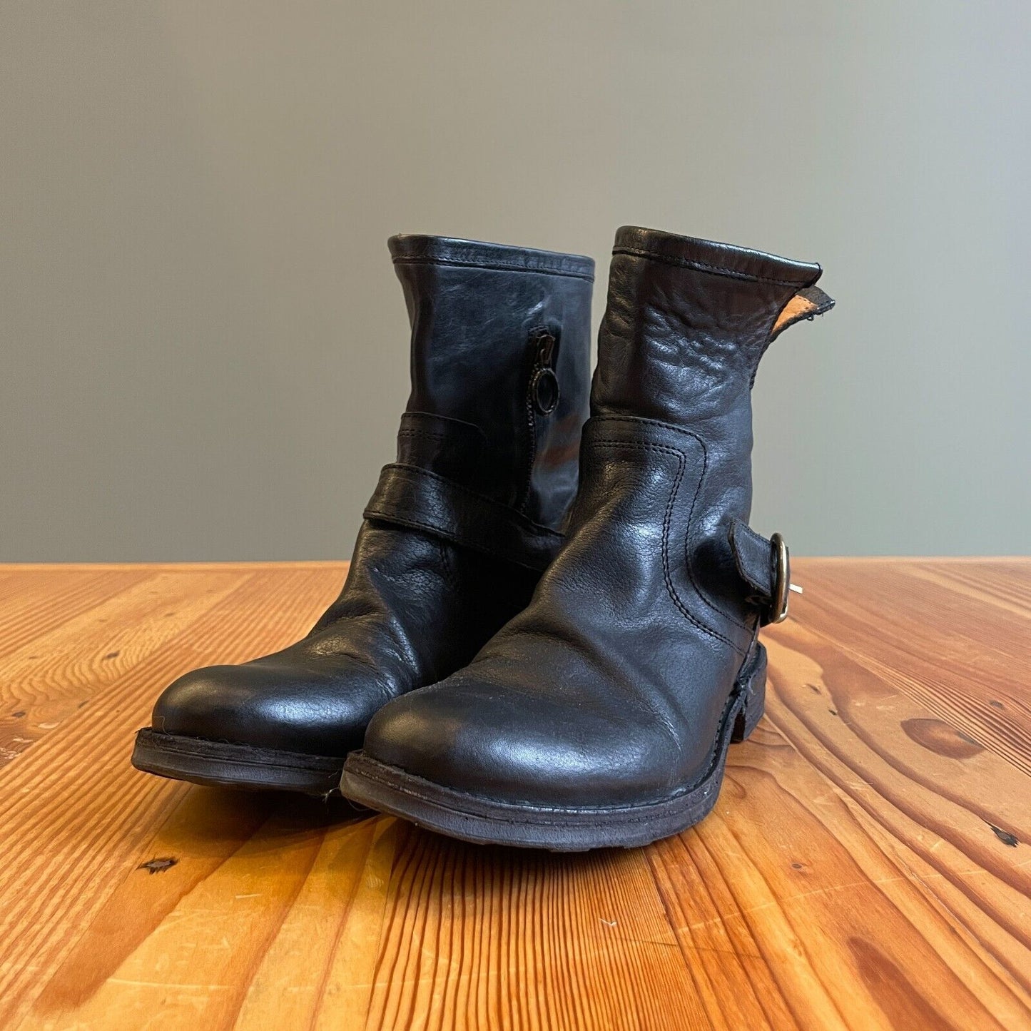 36 / 6 - Fiorentini + Baker Black Leather Buckle Moto Calf Boots 1123NW