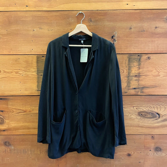 S - Eileen Fisher Black Draped Tencel Lyocell Oversized Blazer Jacket 1029ML