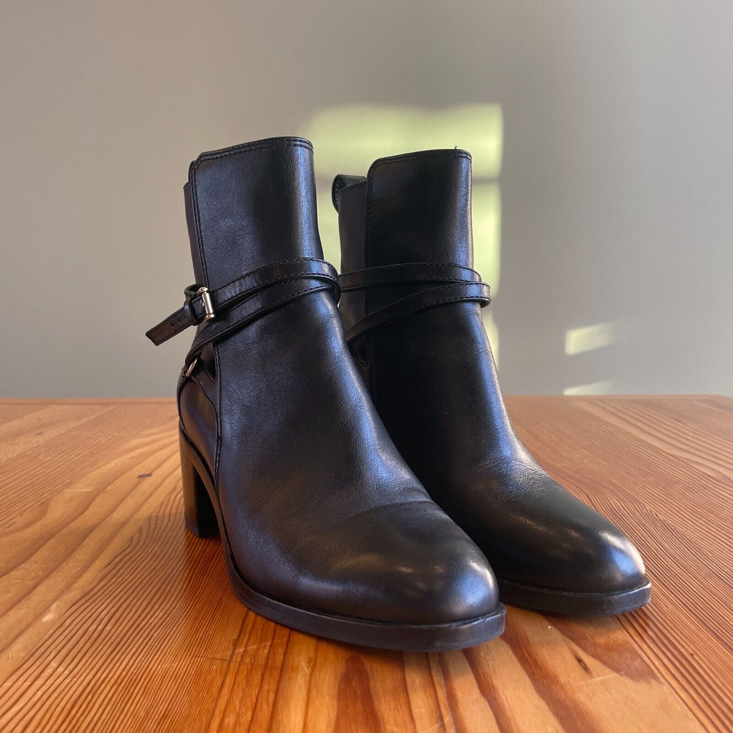 36.5 / 6.5 - Rag & Bone Black Leather Hazel Buckle Stacked Heel Boots 0916VB