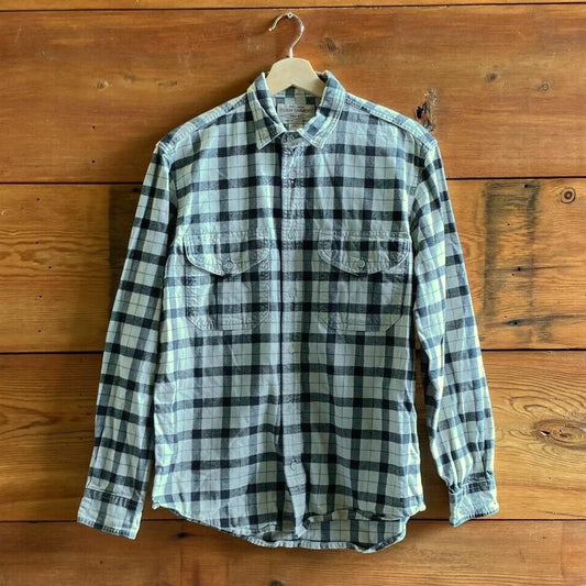 S Mens - Filson Navy Cream Plaid Heavyweight Flannel Alaskan Guide Shirt 0708EL