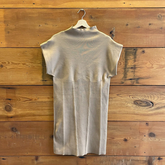 L - by Anthropologie Tan Mock Neck Stretch NEW $148 Short Sleeve Dress 0816TB