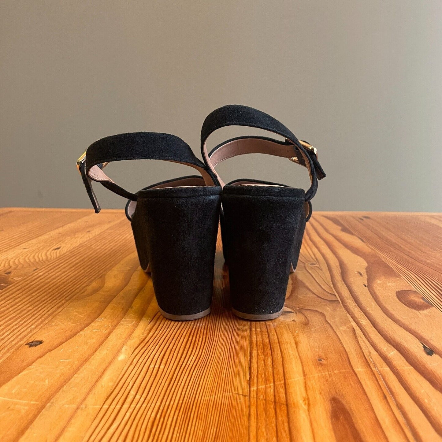 10 - A / Anthropologie Black Suede Strappy Platform Sandals Shoes 0628AC