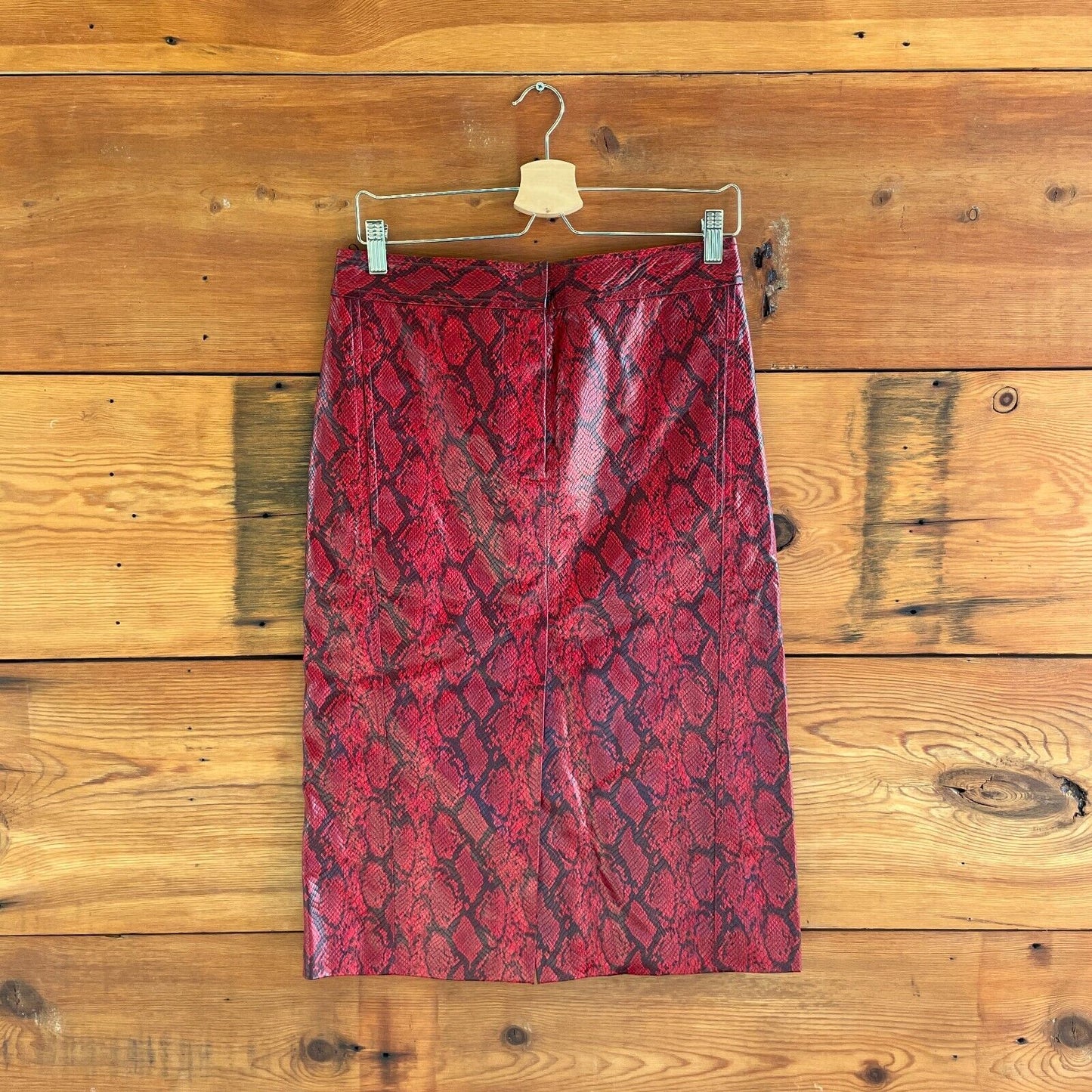 4 - Tibi $425 Red Snakeskin Patterned Faux Leather Pencil Skirt NEW 1117KW