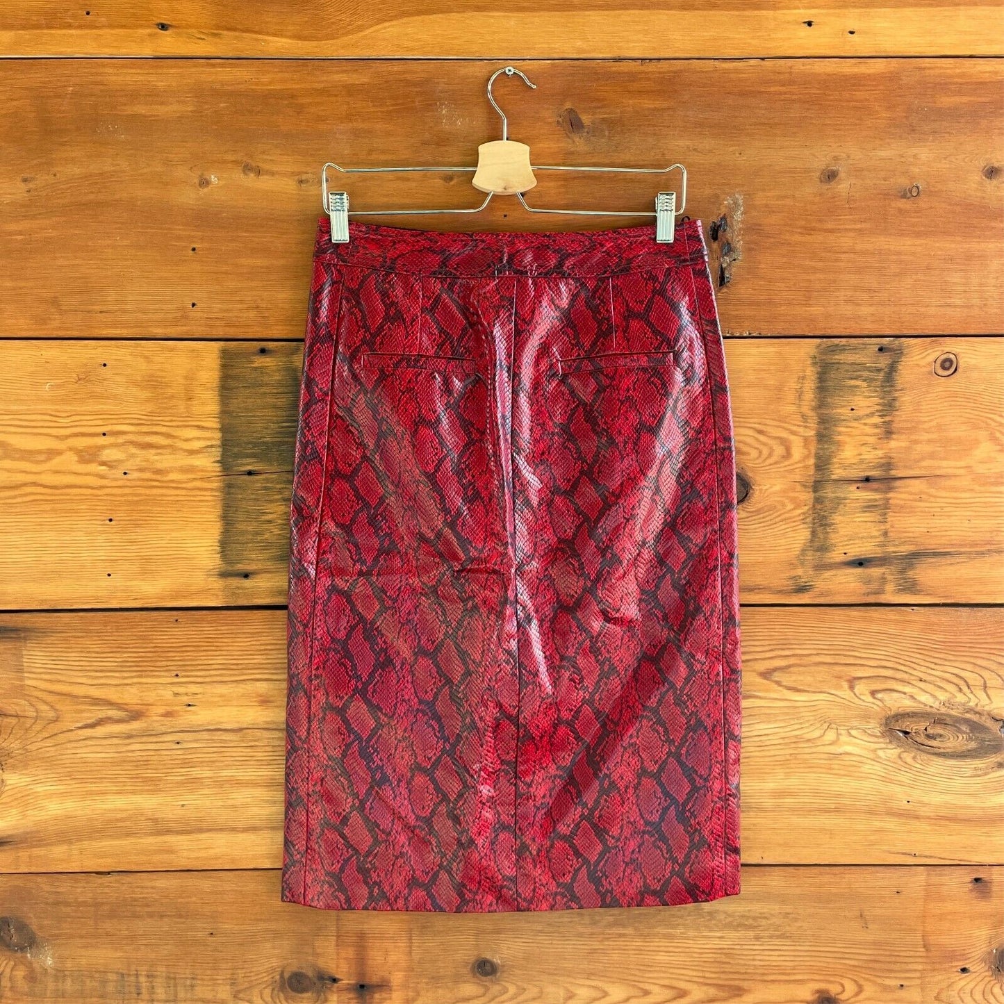 4 - Tibi $425 Red Snakeskin Patterned Faux Leather Pencil Skirt NEW 1117KW