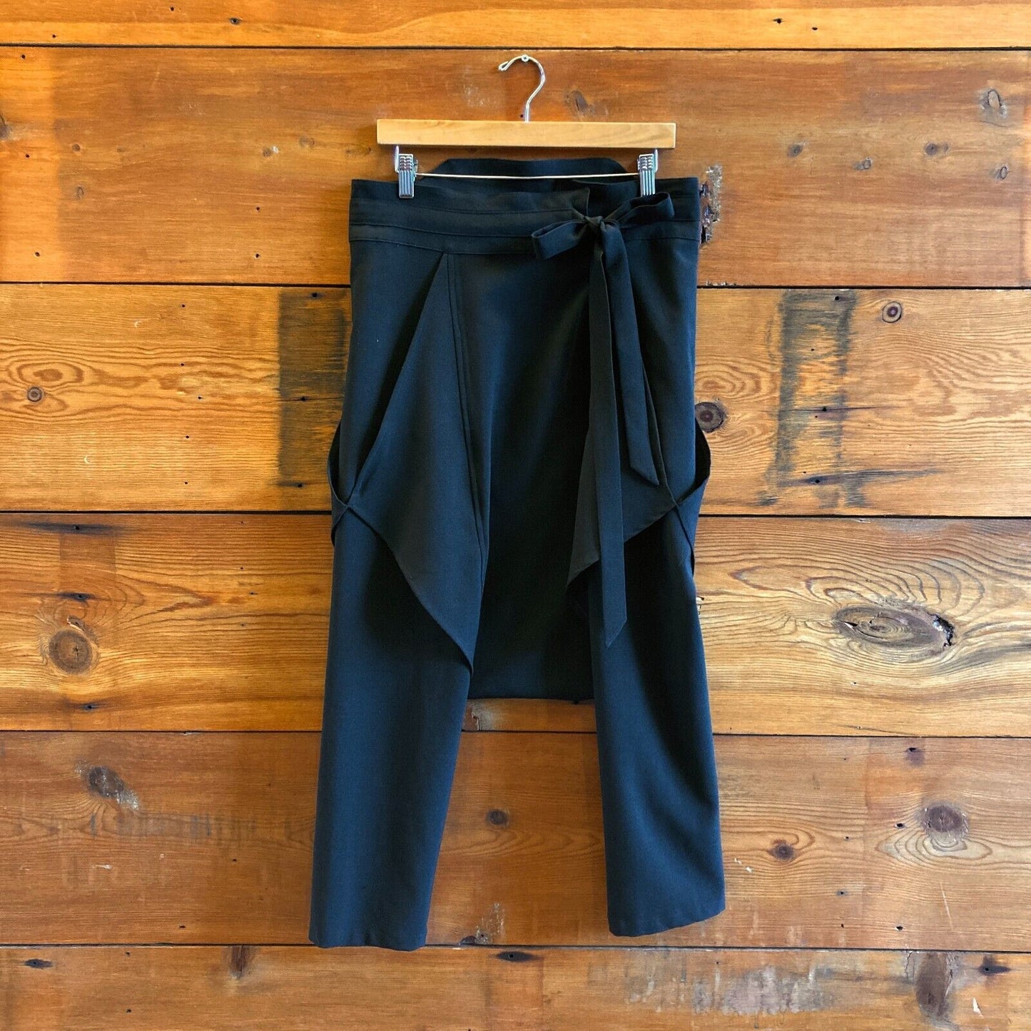 S - Carla Fernandez $320 Black Unique Drop Crotch Tie Waist Pants 1117KW