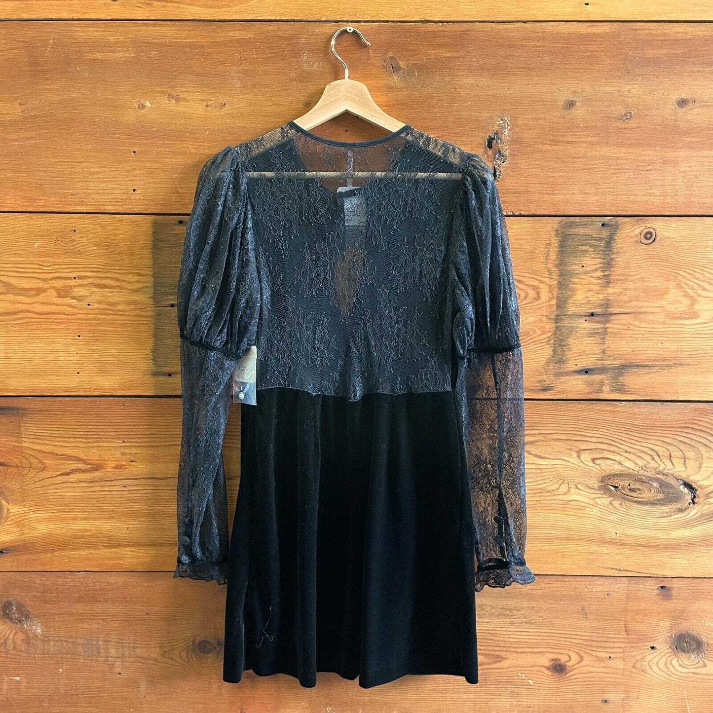 S - Free People Black Velvet & Lace NEW $168 Midnight Hour Mini Dress 0916ES