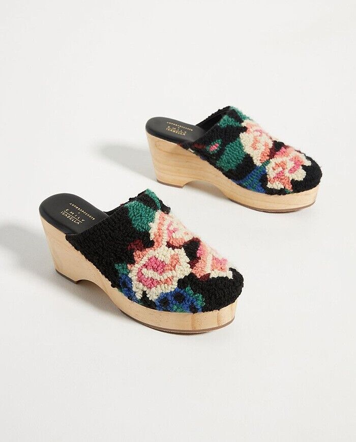 39 / 9 - Emily Isabella x Anthropologie Platform Rug Hooked Clogs NEW 0618AS