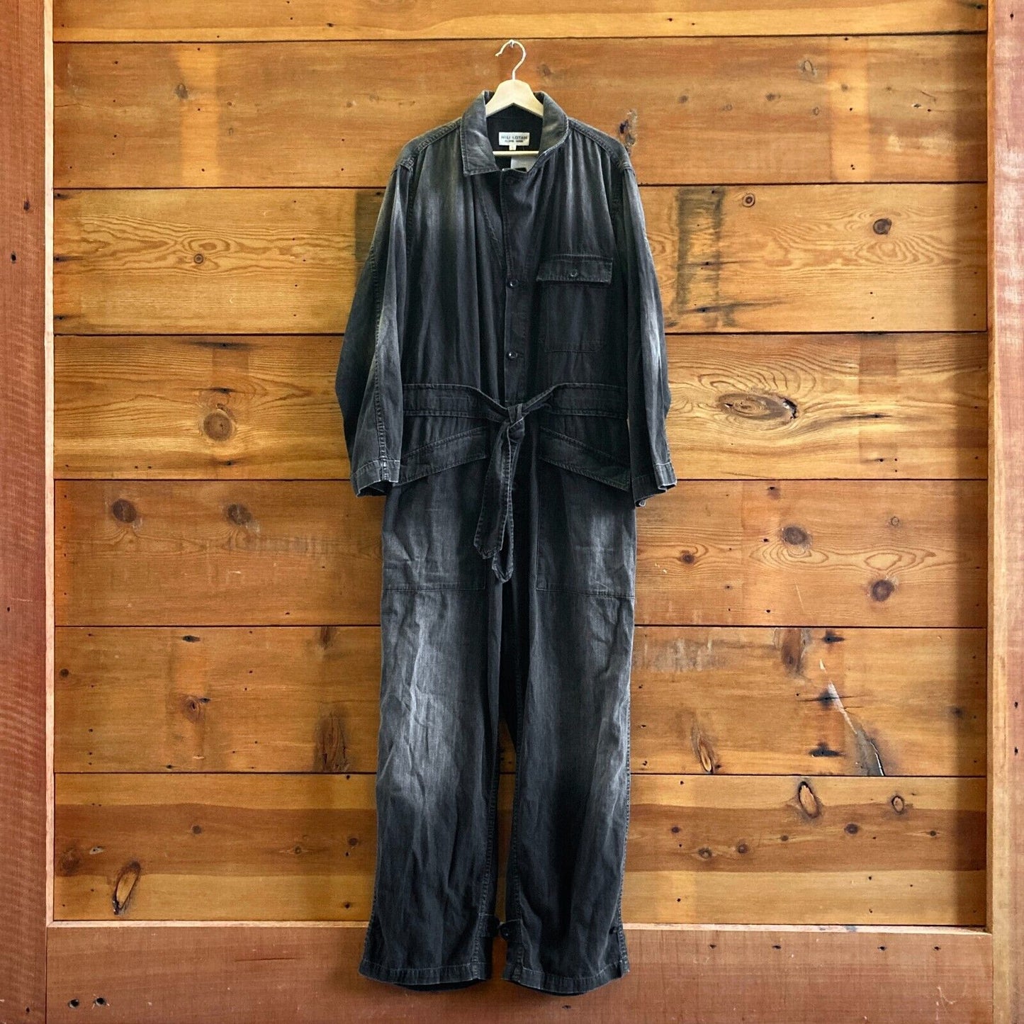 L - Nili Lotan $725 Black Denim Aria Tie Waist Long Sleeve Jumpsuit 0129TG