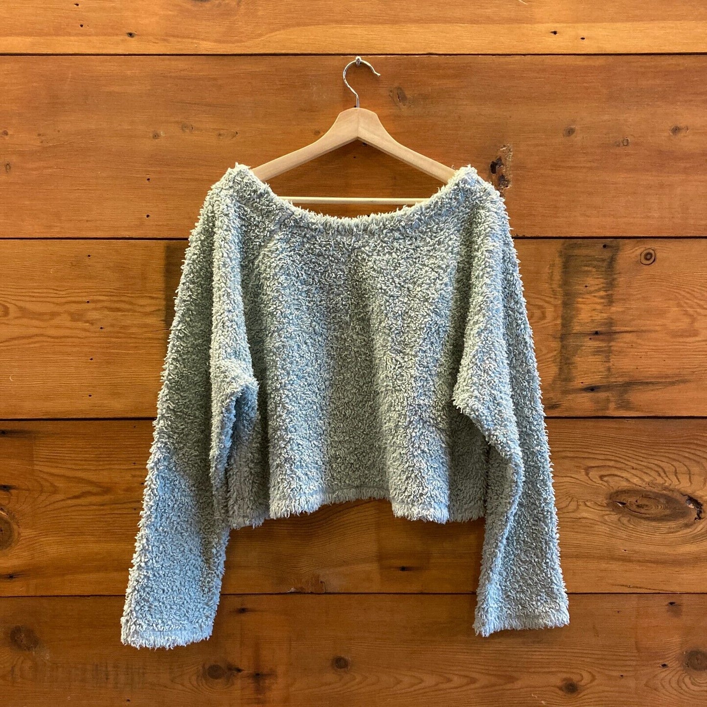 M / L - Prairie Underground Light Blue Fuzzy Knit Cropped Boxy Sweater 0608KF