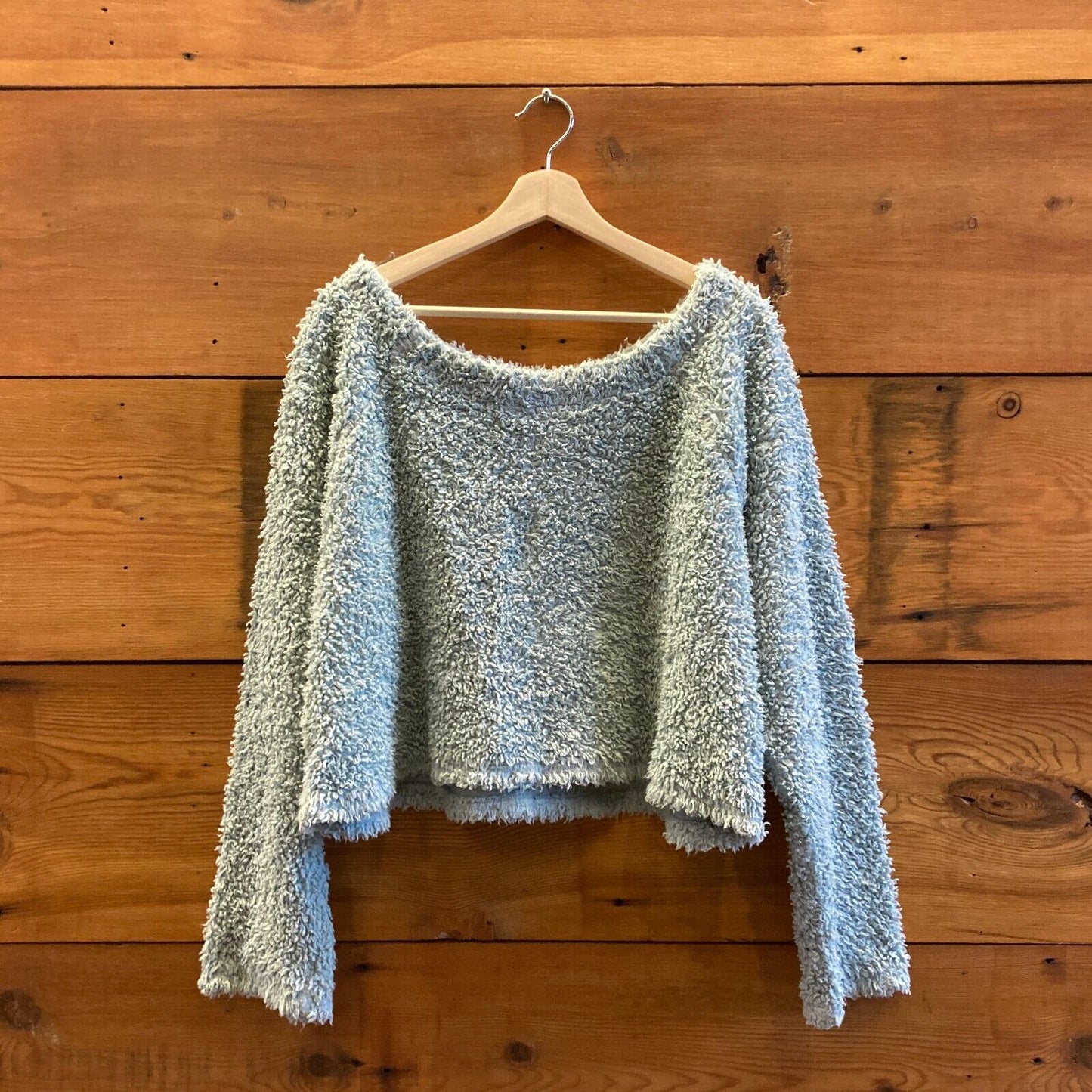 M / L - Prairie Underground Light Blue Fuzzy Knit Cropped Boxy Sweater 0608KF