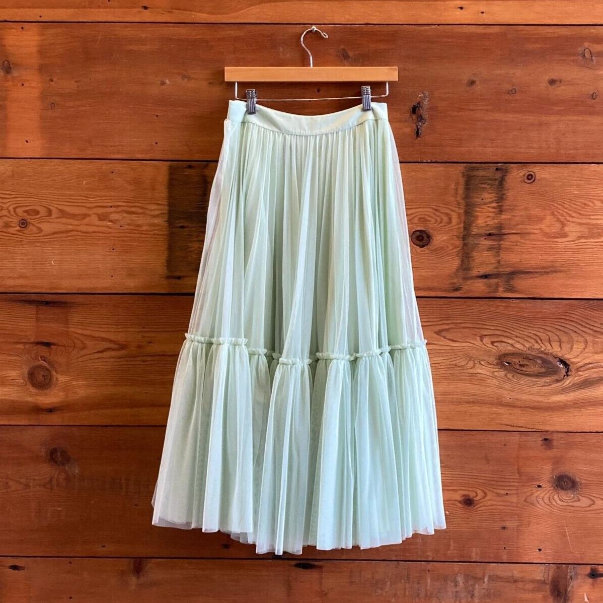 S - Geisha Designs Anthropologie Light Green Flounced Tulle Maxi Skirt 1022ED