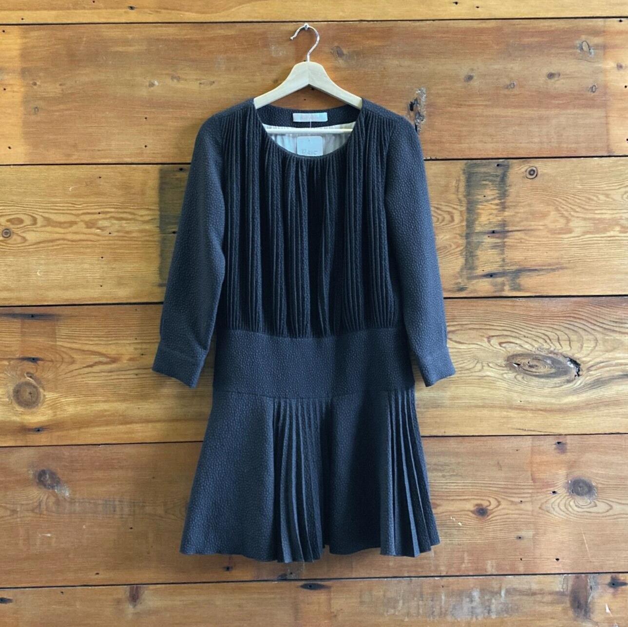 38 / S - See by Chloe Black Long Sleeve Texture Pleated Mini Dress 0422VS