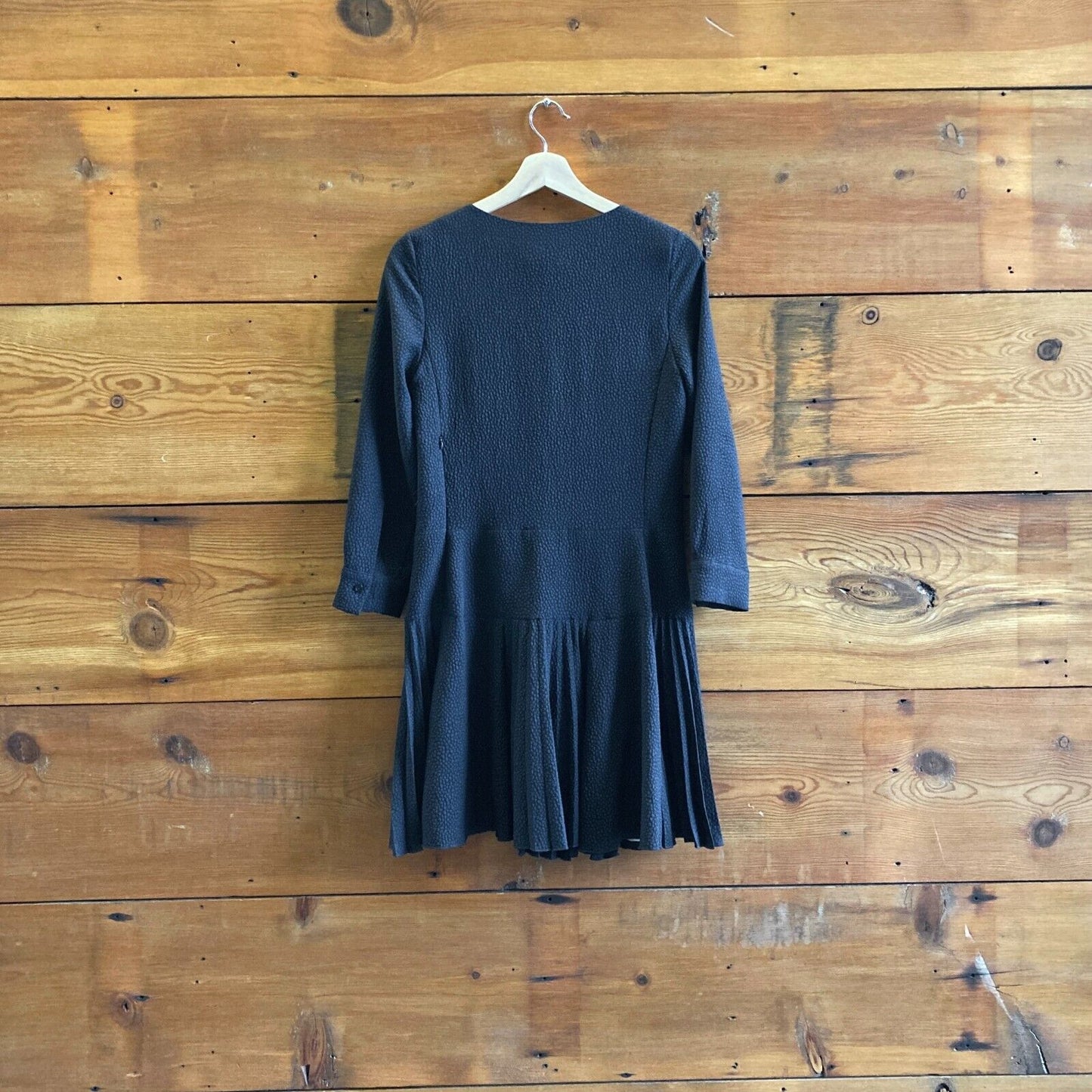 38 / S - See by Chloe Black Long Sleeve Texture Pleated Mini Dress 0422VS