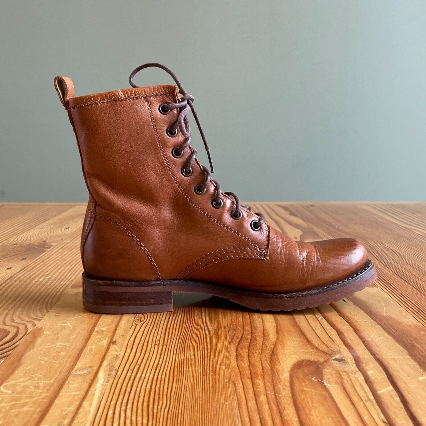 7.5 - Frye Caramel Brown Veronica Lace-Up Womens Combat Boots 0223LA