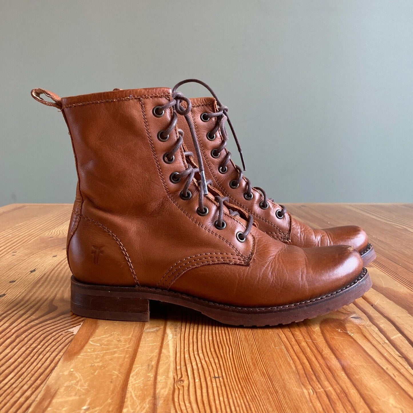 7.5 - Frye Caramel Brown Veronica Lace-Up Womens Combat Boots 0223LA