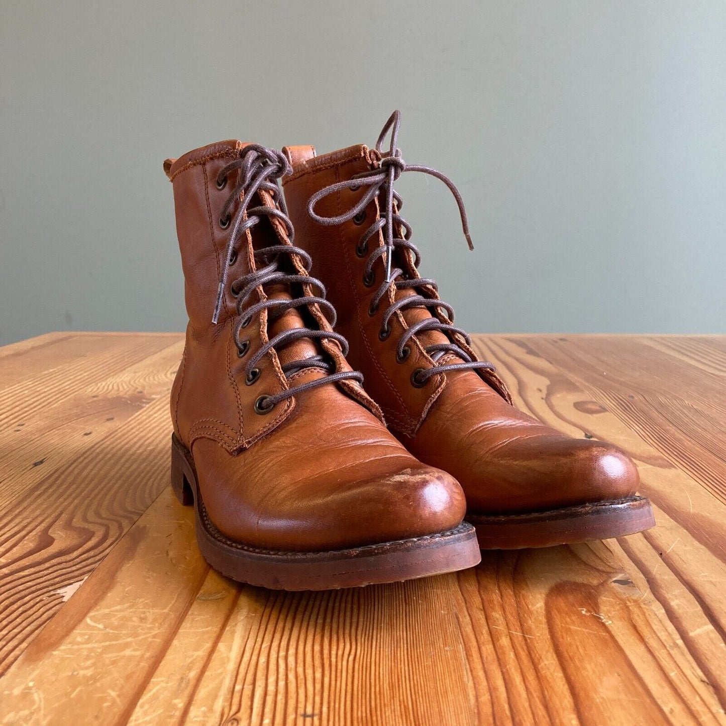 7.5 - Frye Caramel Brown Veronica Lace-Up Womens Combat Boots 0223LA