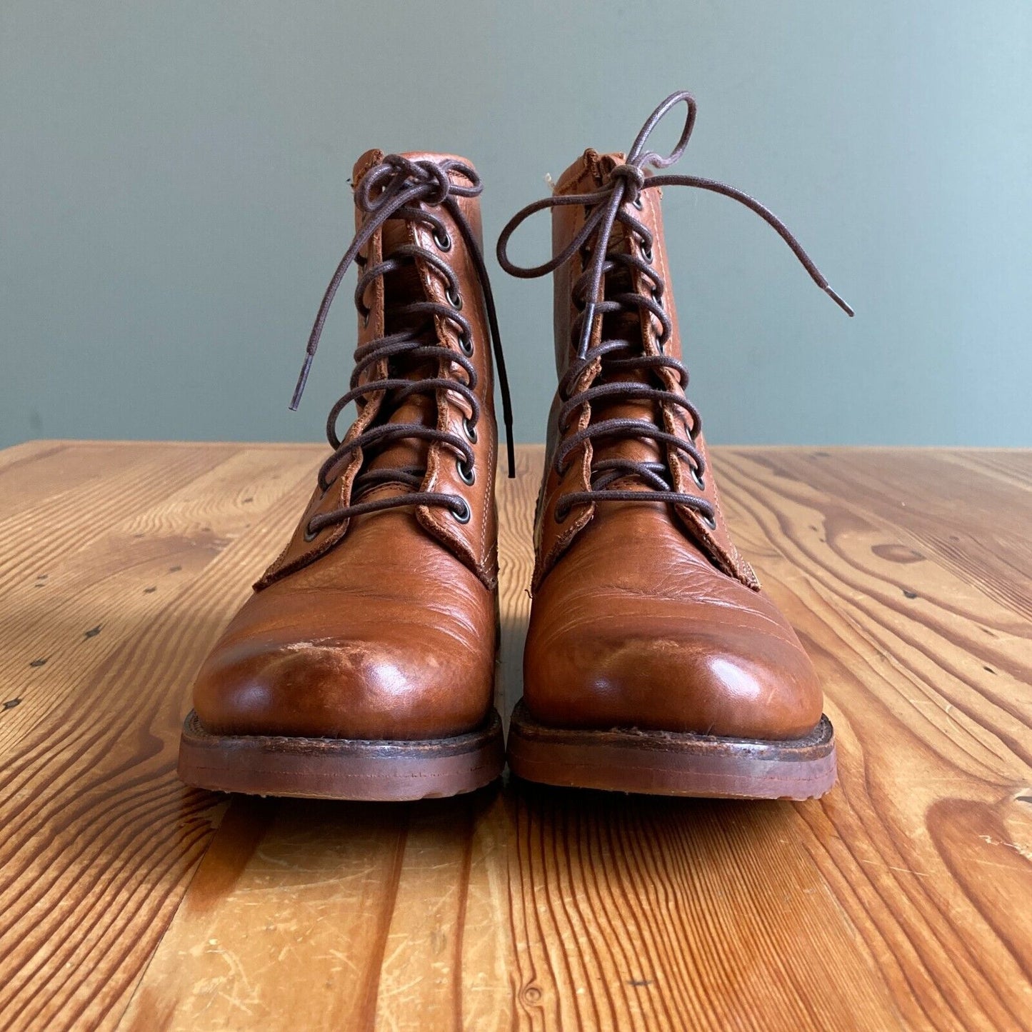 7.5 - Frye Caramel Brown Veronica Lace-Up Womens Combat Boots 0223LA