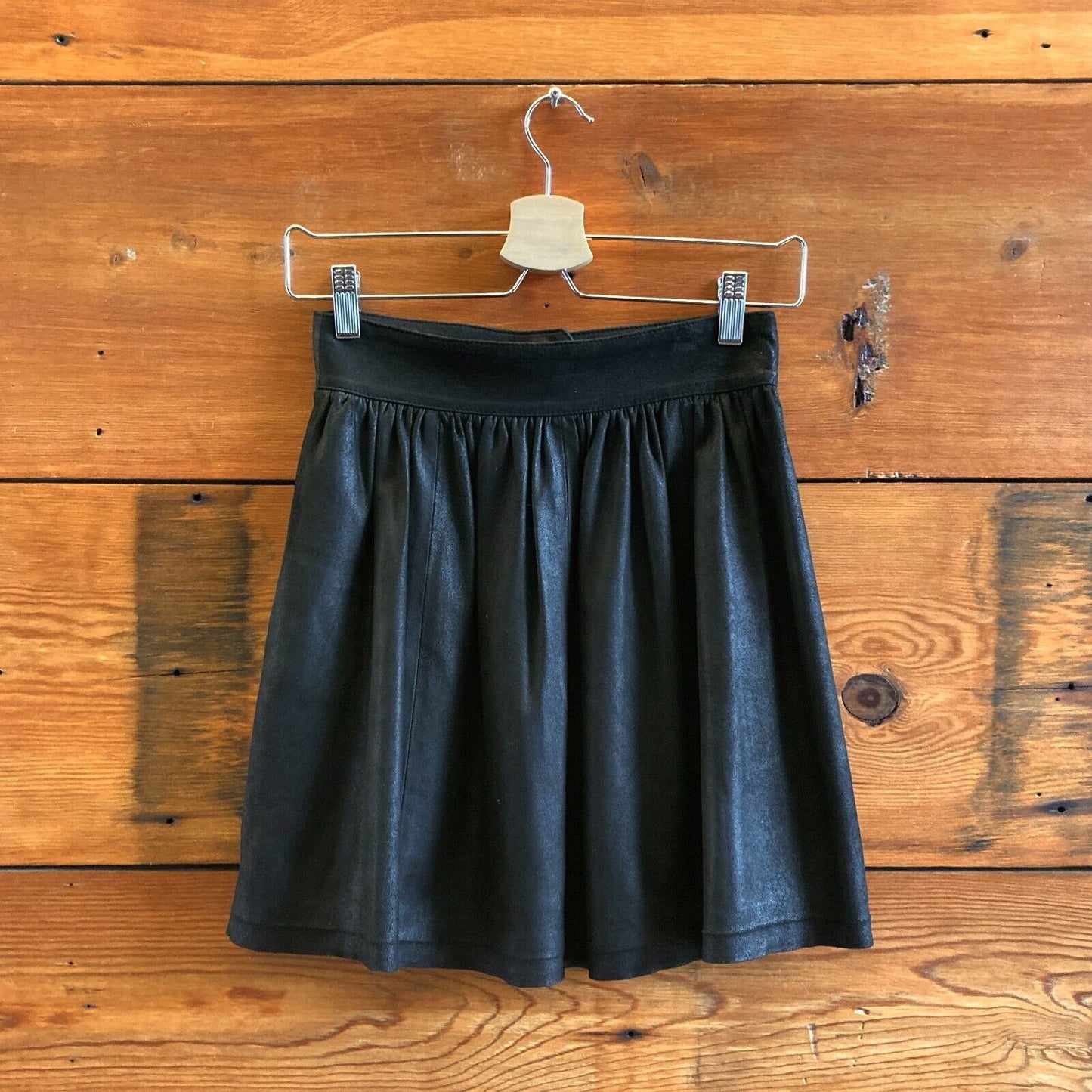 S - VEDA Black Leather Mini Skirt w/ Pockets 1030SF