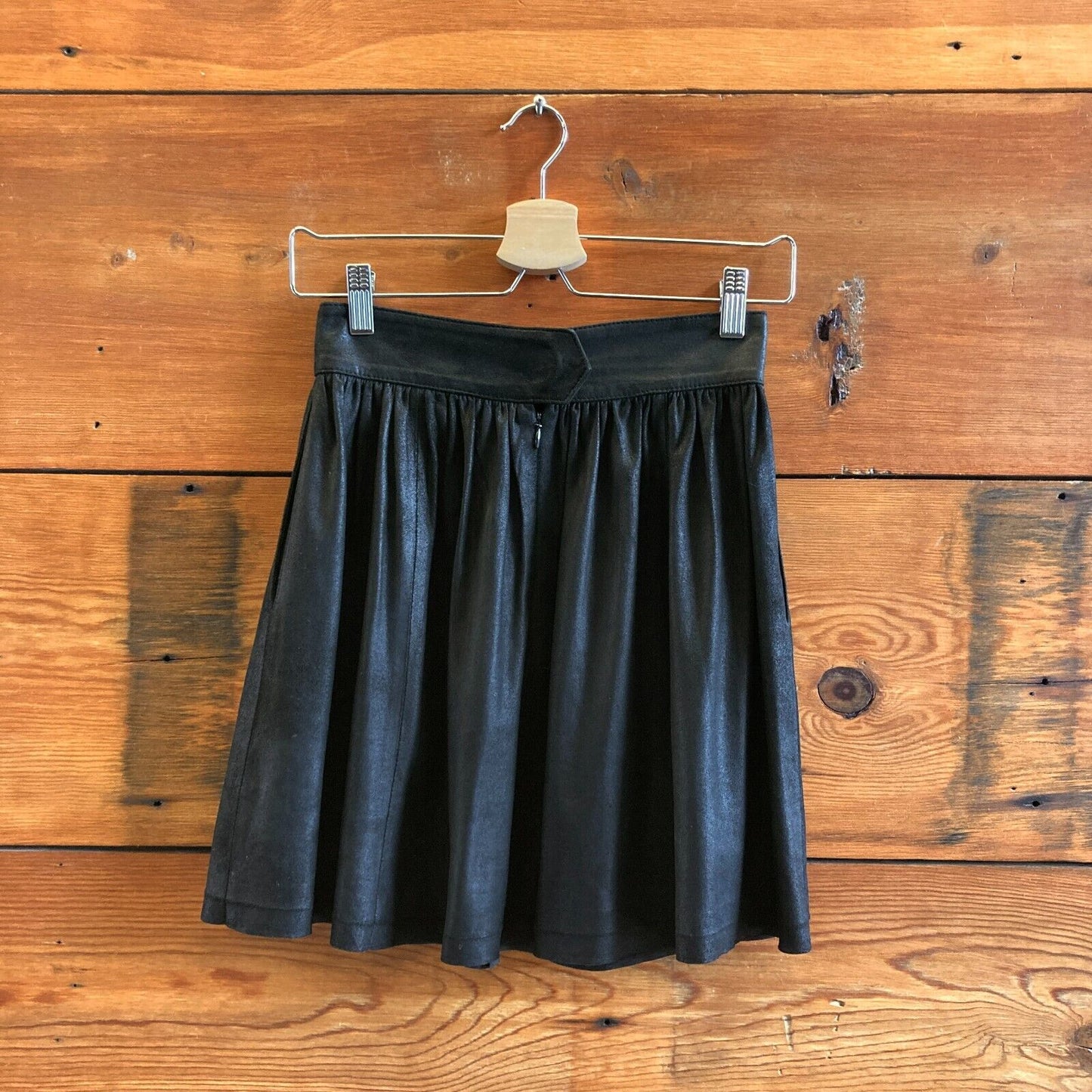 S - VEDA Black Leather Mini Skirt w/ Pockets 1030SF