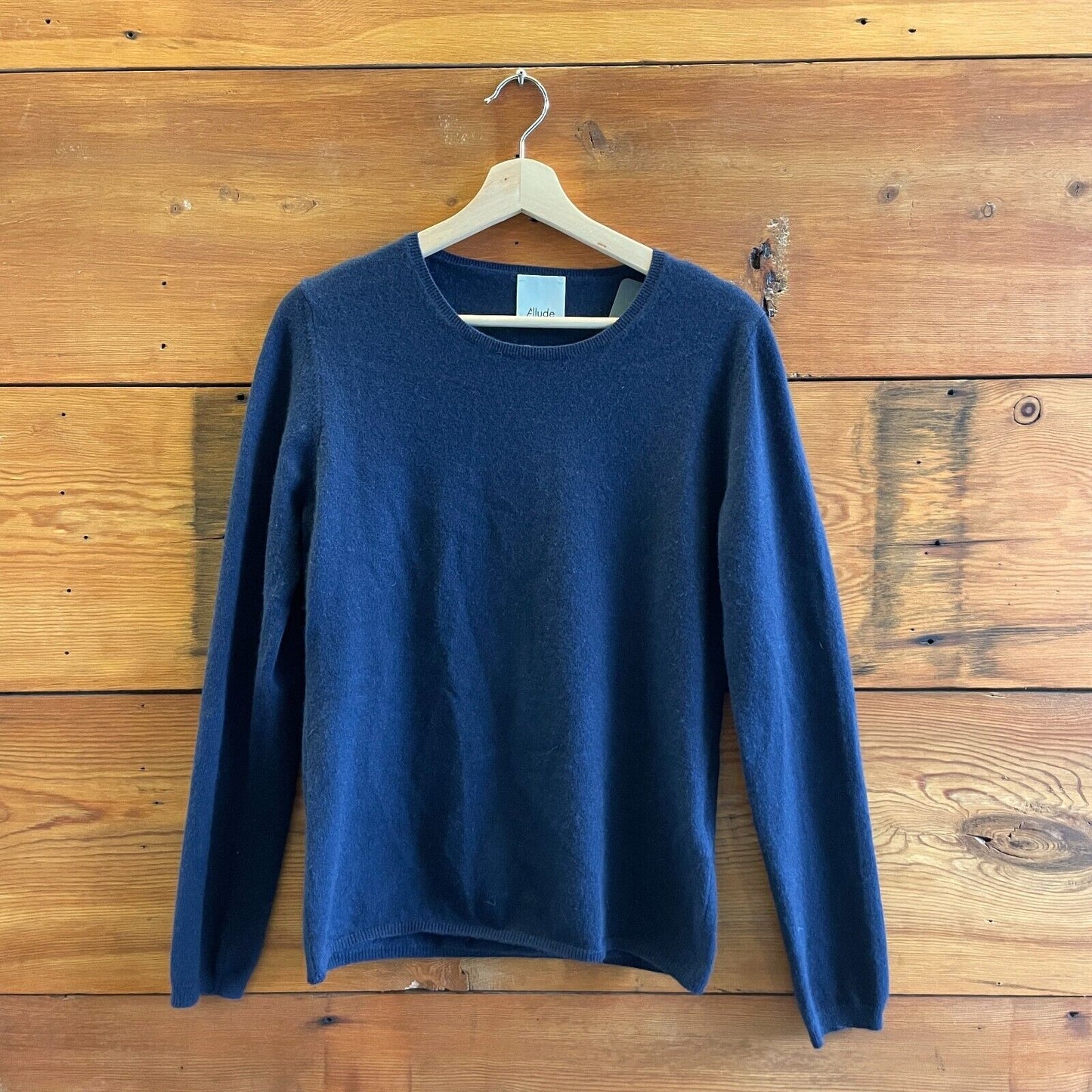 L - Allude Navy Blue 100% Cashmere $400 Crew Neck Womens Sweater 4427SC