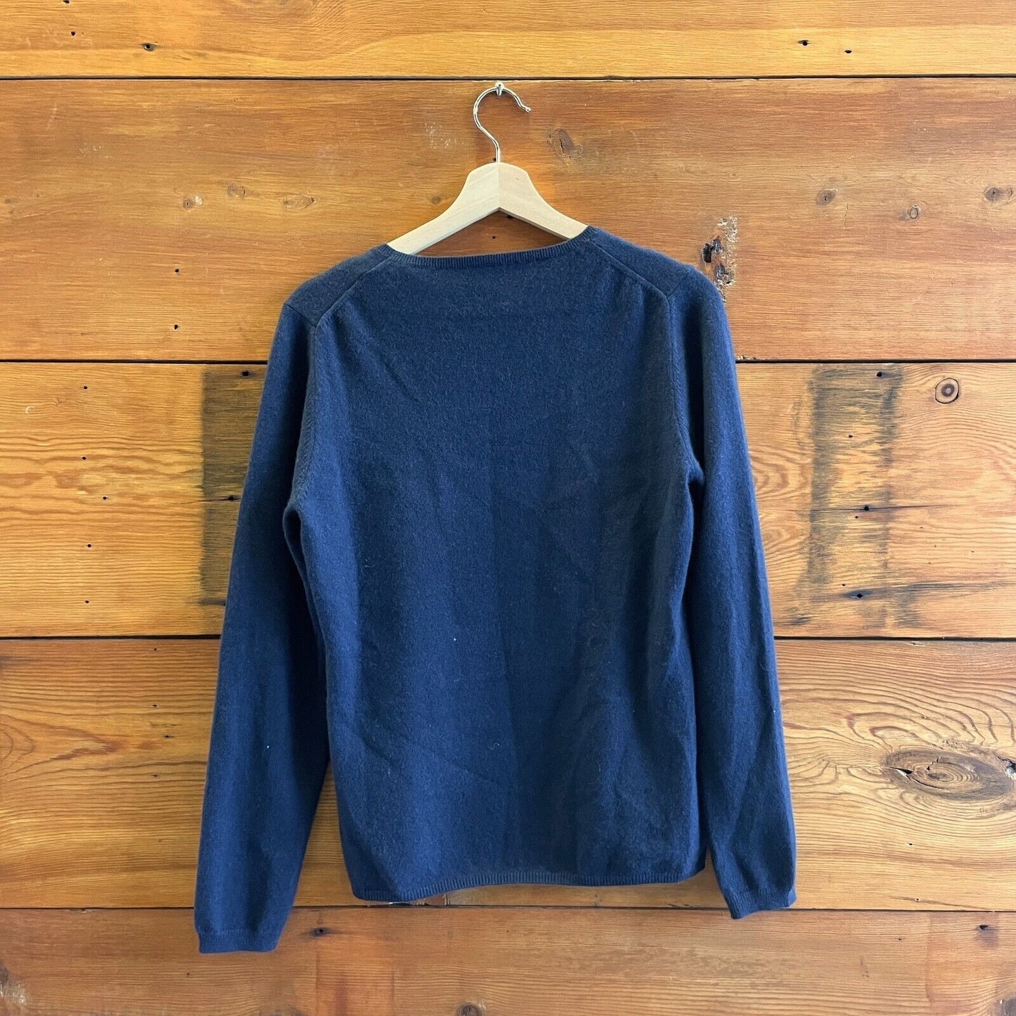 L - Allude Navy Blue 100% Cashmere $400 Crew Neck Womens Sweater 4427SC