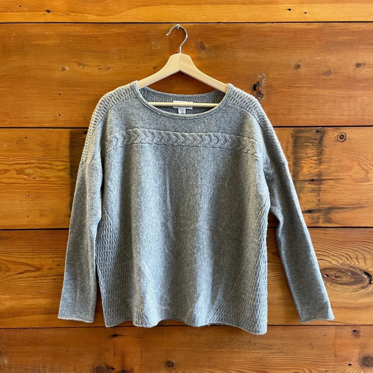 S - Velvet Graham & Spencer Gray 100% Cashmere Wide Neck Sweater 4427SC