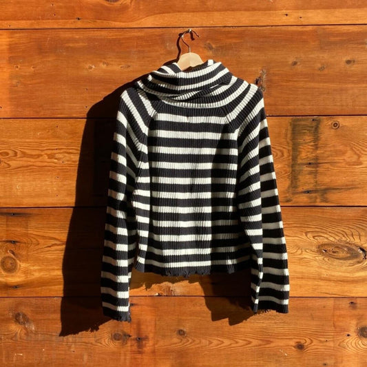 XS - RtA  Black & White Alexis Striped Knit Turtleneck Sweater 0727SO