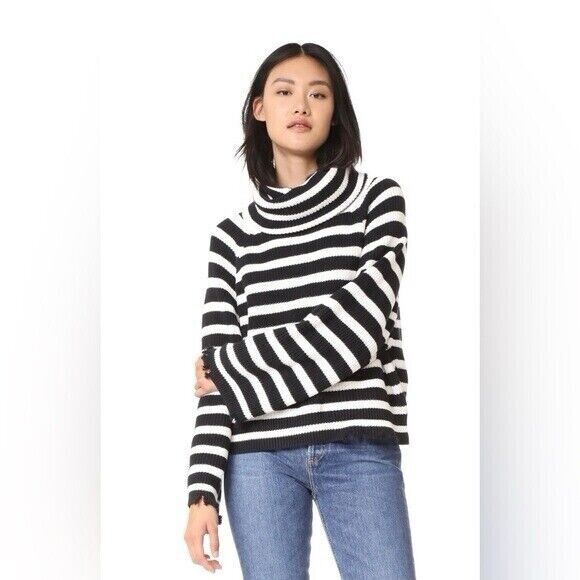 XS - RtA  Black & White Alexis Striped Knit Turtleneck Sweater 0727SO