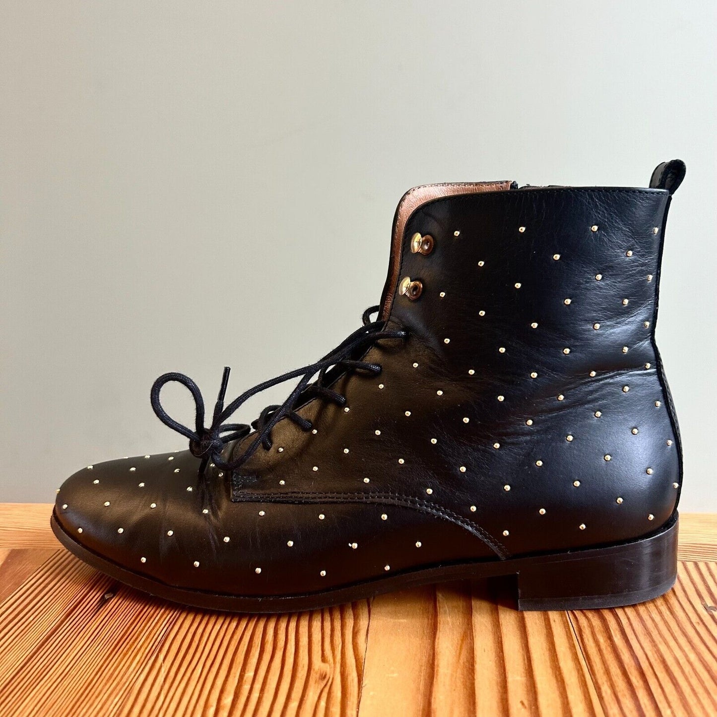 41 / 10 - Sezane Black Leather Studded Side Zip Ankle Boots w/ Box 0307JW