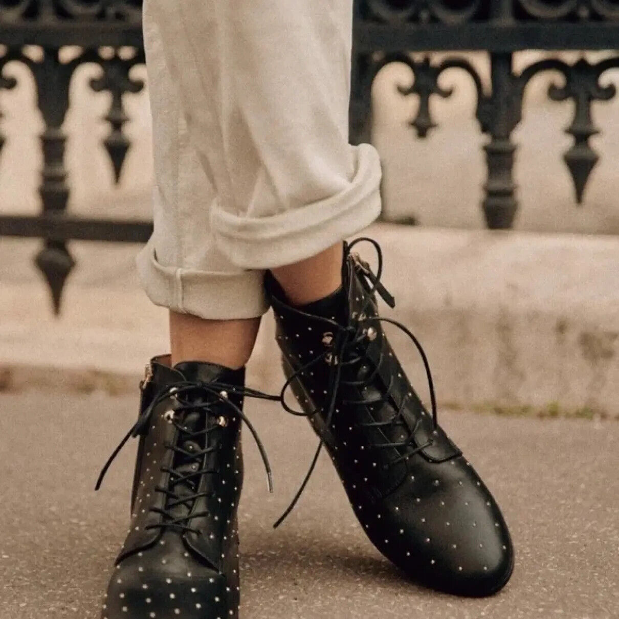 41 / 10 - Sezane Black Leather Studded Side Zip Ankle Boots w/ Box 0307JW