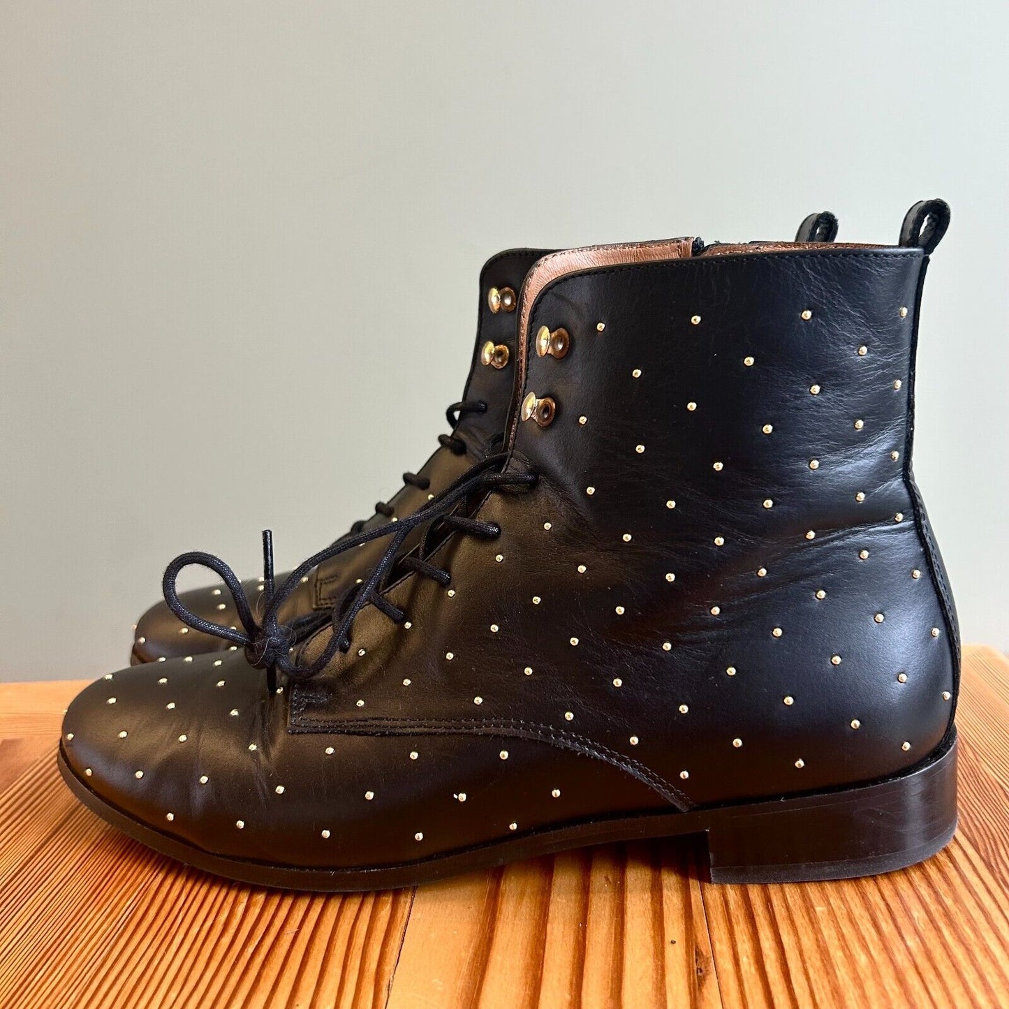 41 / 10 - Sezane Black Leather Studded Side Zip Ankle Boots w/ Box 0307JW