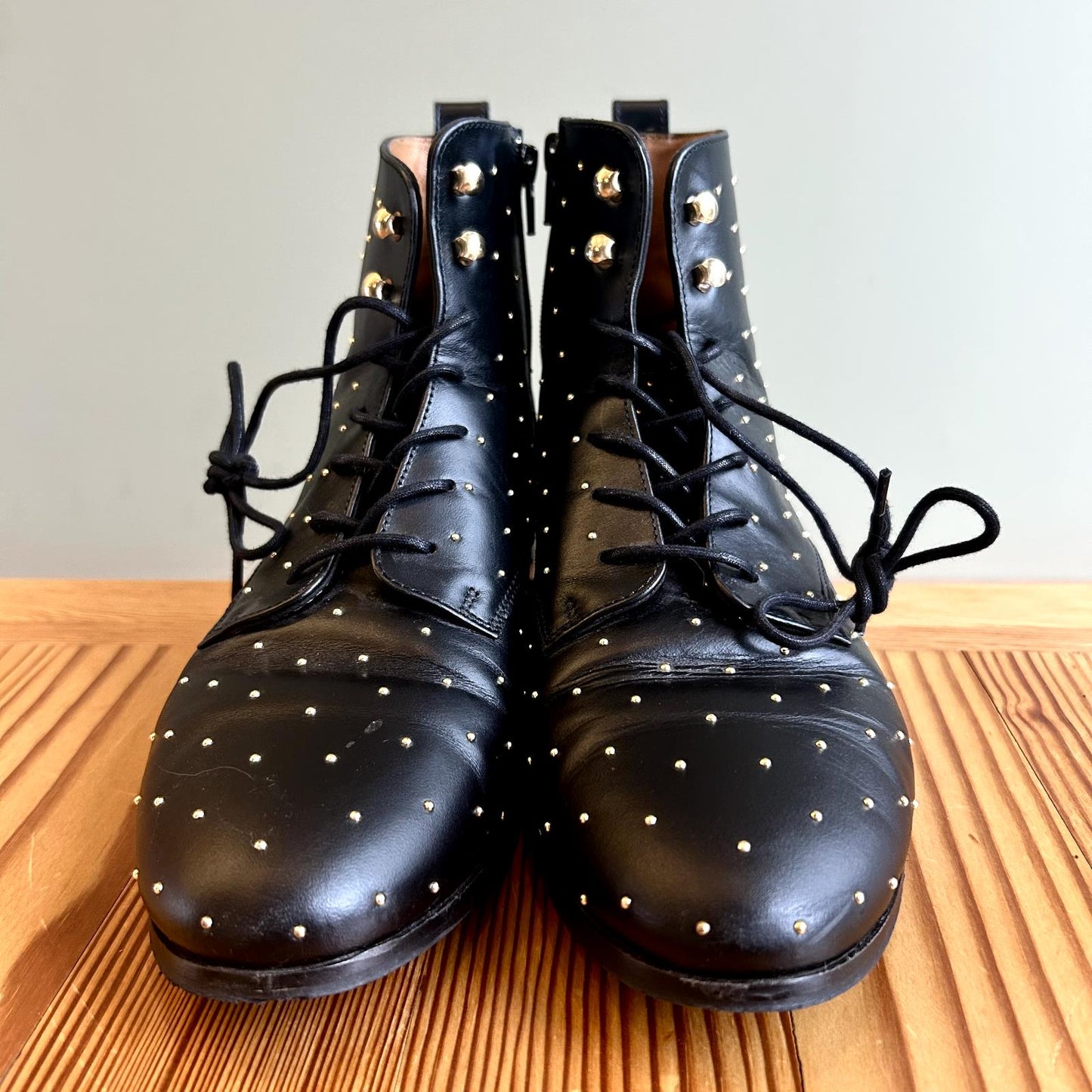 41 / 10 - Sezane Black Leather Studded Side Zip Ankle Boots w/ Box 0307JW