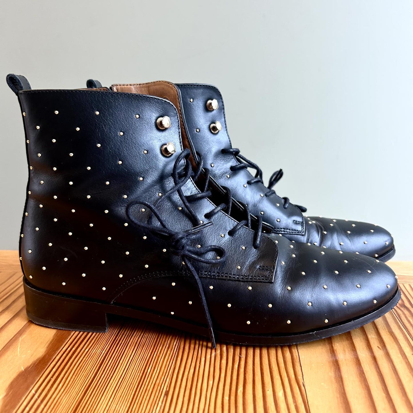 41 / 10 - Sezane Black Leather Studded Side Zip Ankle Boots w/ Box 0307JW