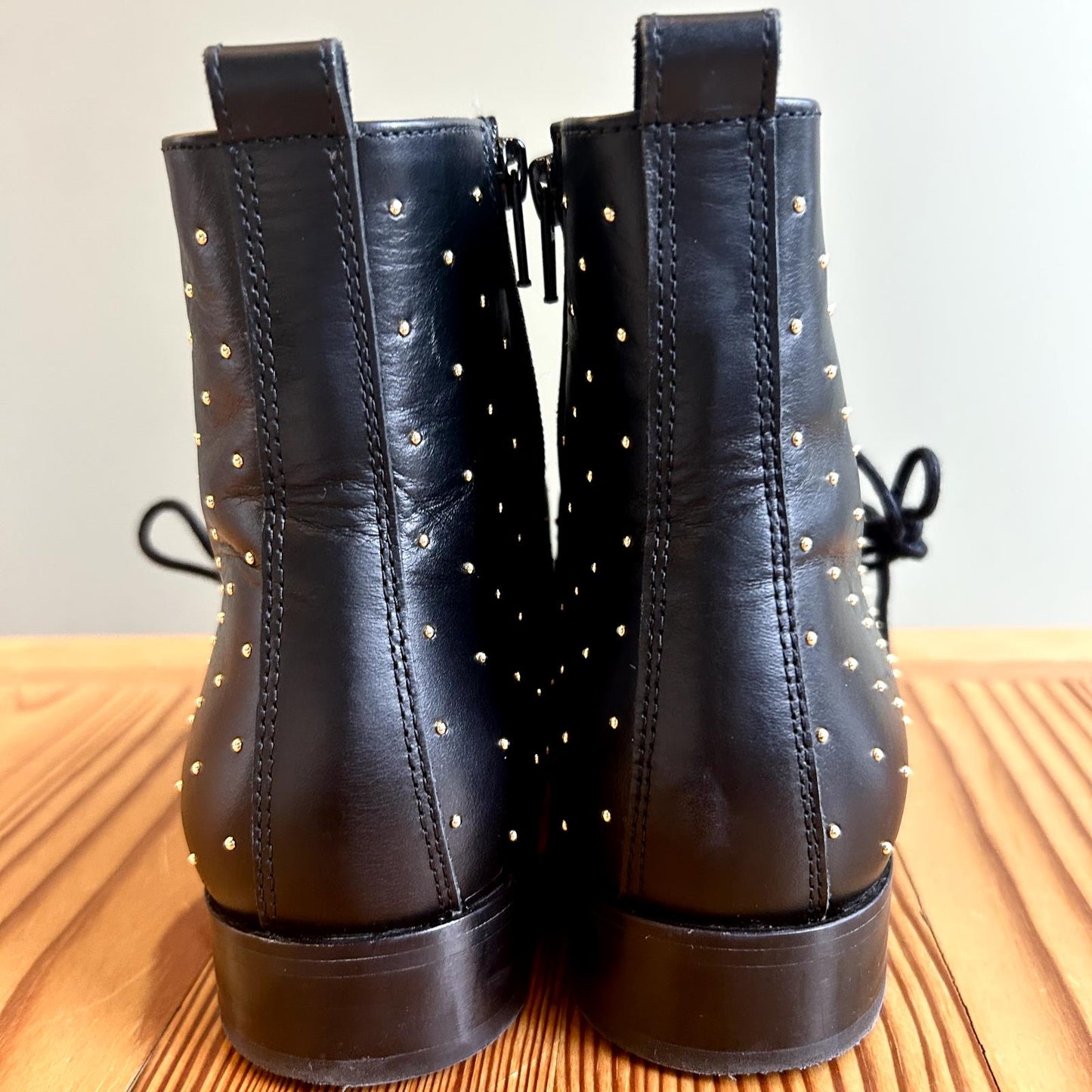 41 / 10 - Sezane Black Leather Studded Side Zip Ankle Boots w/ Box 0307JW