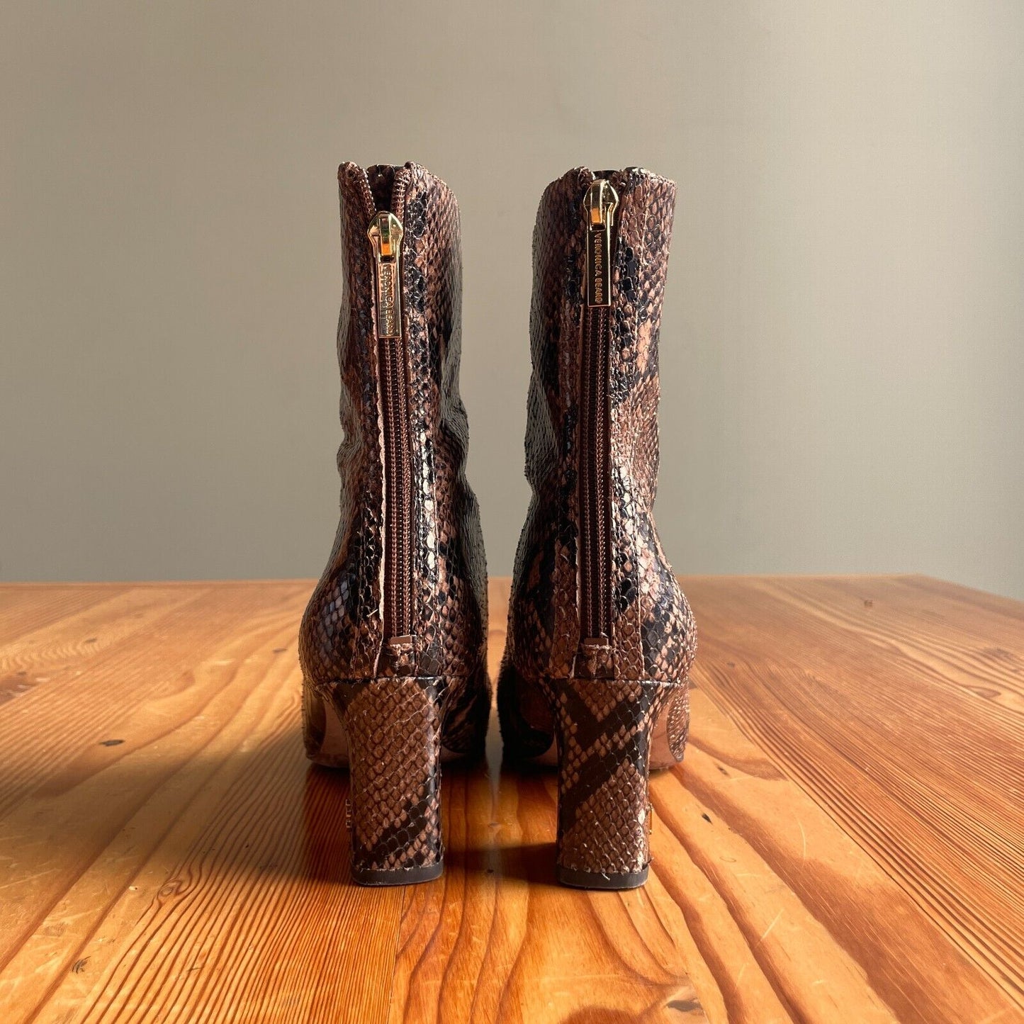 6.5 - Veronica Beard Brown Snakeskin Leather Heeled Square Toe Boots 0102JM