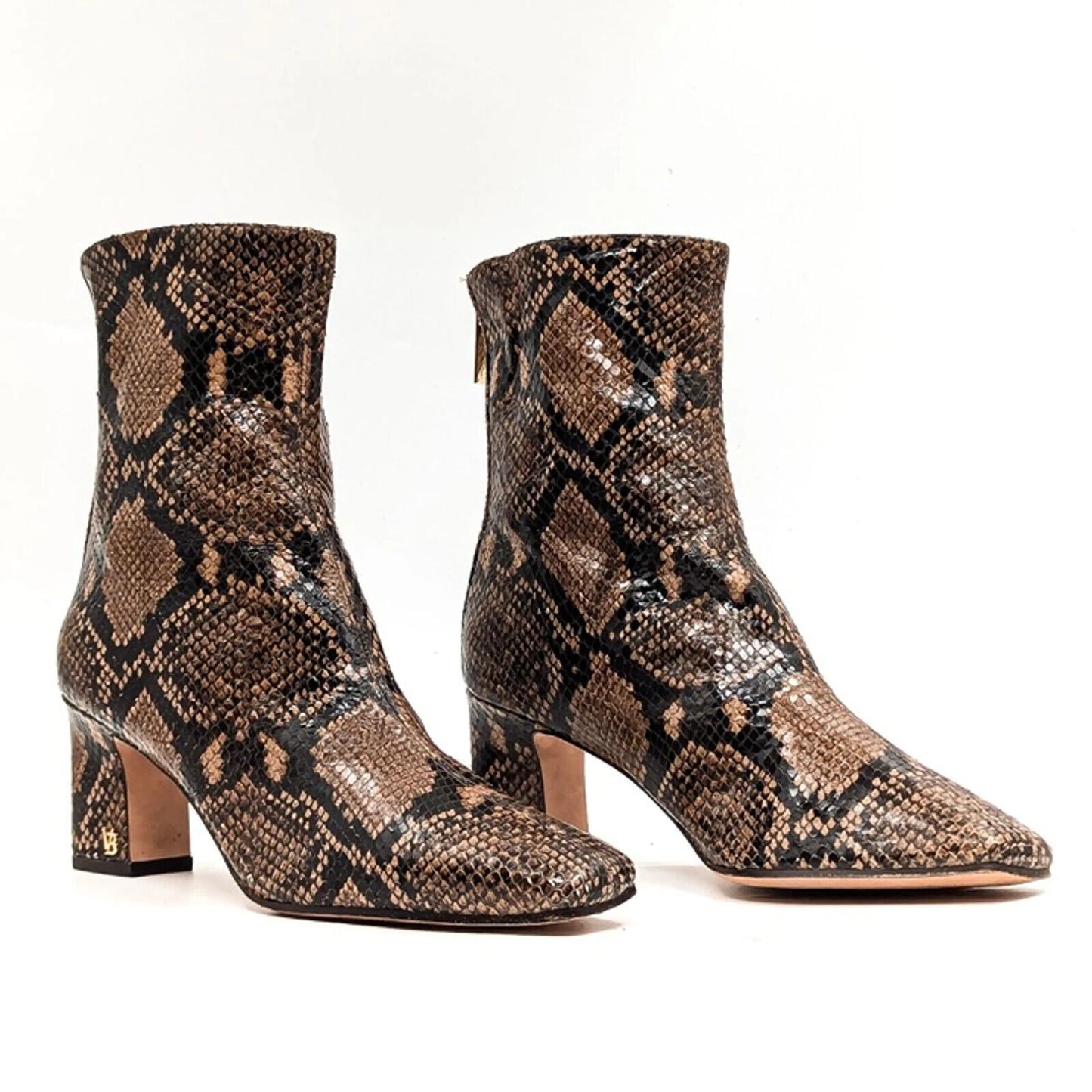 6.5 - Veronica Beard Brown Snakeskin Leather Heeled Square Toe Boots 0102JM