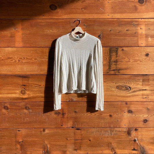 L - Doen Cream Fine Knit Alpaca Silk Mock Turtleneck Sweater 0425KN