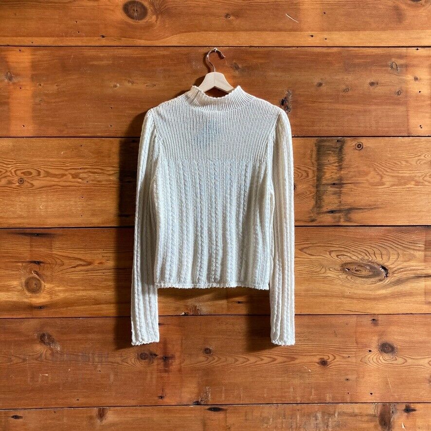 L - Doen Cream Fine Knit Alpaca Silk Mock Turtleneck Sweater 0425KN